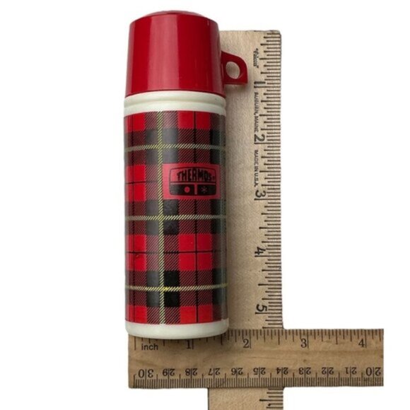 Avon Red Plaid Thermos Decanter 3 OZ Glass Bottle Vintage Collectible 1979 - Picture 3 of 15